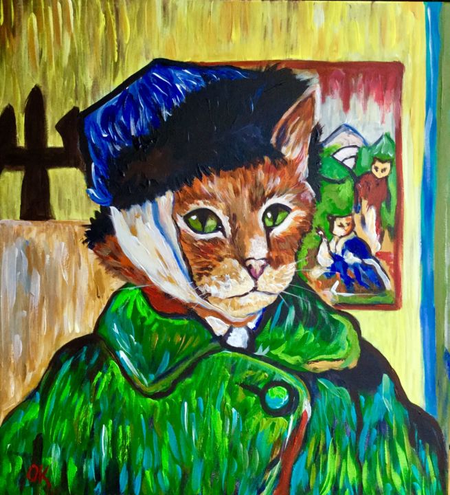 Peinture intitulée "Cat La Van Gogh. Fe…" par Olga Koval, Œuvre d'art originale, Acrylique