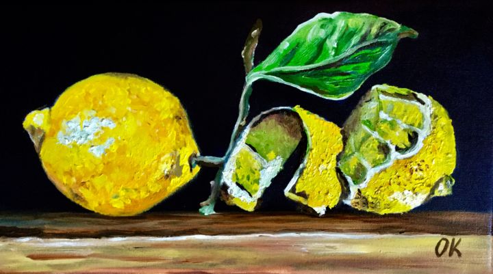 Painting titled "Lemons." by Olga Koval, Original Artwork, Oil