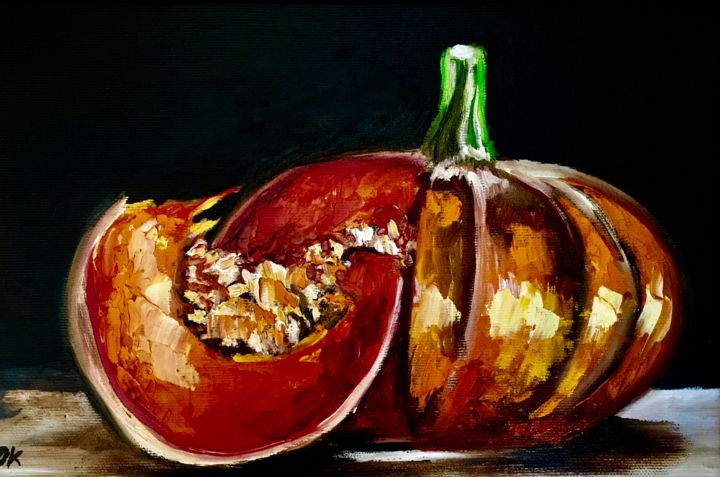 Painting titled "Still life with Pum…" by Olga Koval, Original Artwork, Oil
