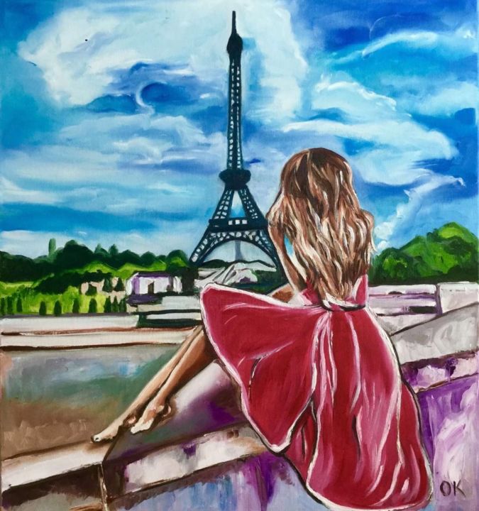 Painting titled "Parisian Dreams" by Olga Koval, Original Artwork, Oil
