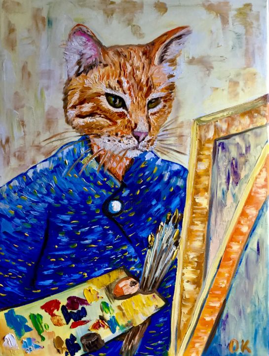 제목이 "CAT LA VAN GOGH."인 미술작품 Olga Koval로, 원작, 기름