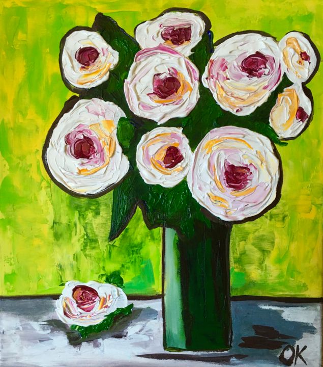 Картина под названием "Abstract bouquet of…" - Olga Koval, Подлинное произведение искусства, Акрил Установлен на Деревянная…