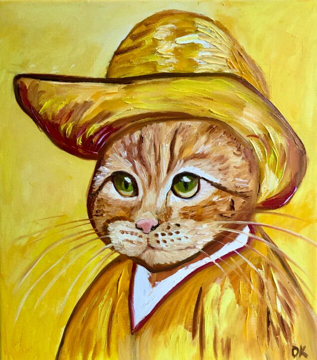 "Ginger Cat in a str…" başlıklı Tablo Olga Koval tarafından, Orijinal sanat, Petrol Ahşap Sedye çerçevesi üzerine monte edil…