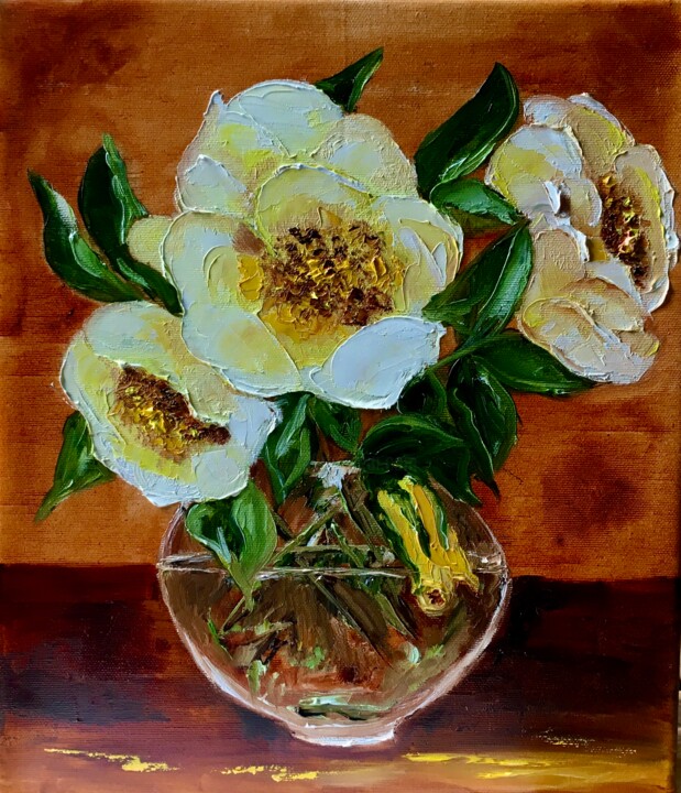 Картина под названием "Wild roses on the t…" - Olga Koval, Подлинное произведение искусства, Масло Установлен на Деревянная…
