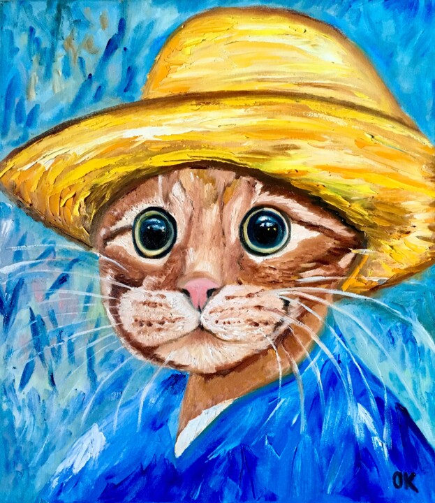Peinture intitulée "Cat Vincent Van Gog…" par Olga Koval, Œuvre d'art originale, Huile Monté sur Châssis en bois