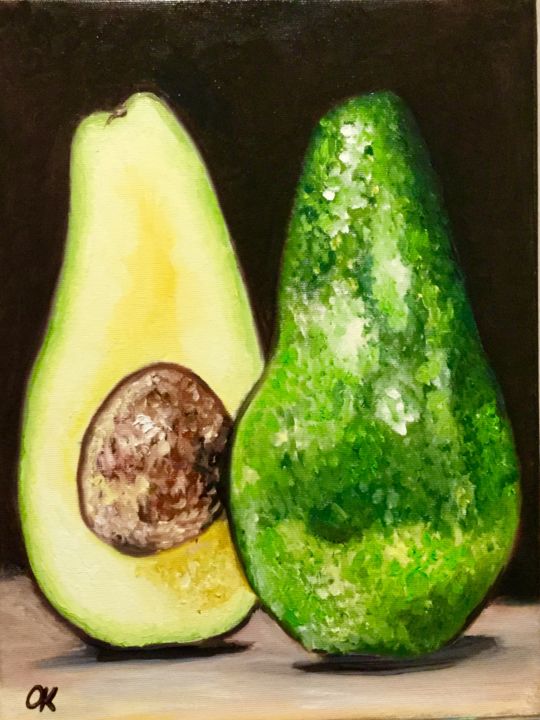 Pintura titulada "Avocado on the dark…" por Olga Koval, Obra de arte original, Oleo