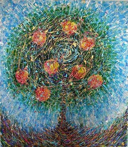 Malerei mit dem Titel "Apple tree" von Olisha, Original-Kunstwerk, Öl