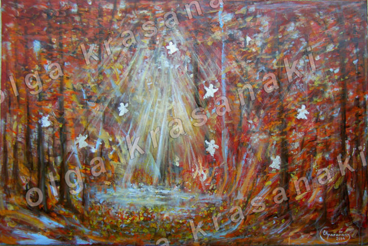Ζωγραφική με τίτλο "red forest.jpg" από Olga Krasanaki, Αυθεντικά έργα τέχνης, Ακρυλικό