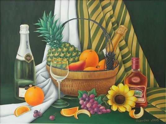 Painting titled "Still life with fru…" by Olga Levitas, Original Artwork, Oil