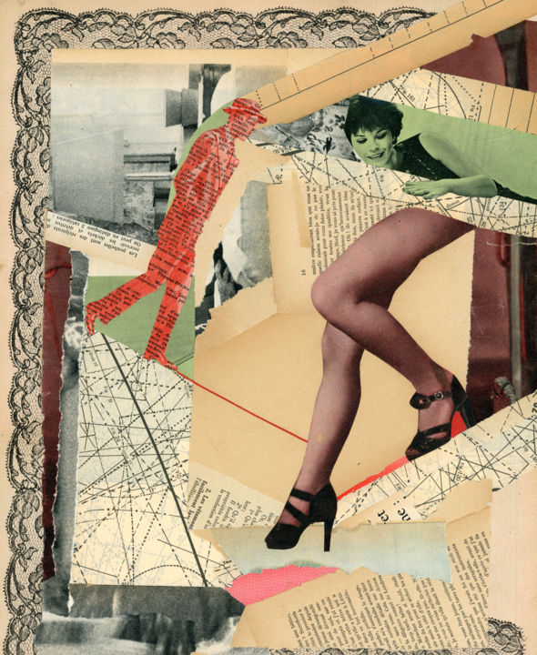Collagen mit dem Titel "Legs" von Olga Lupi, Original-Kunstwerk, Scherenschnitt