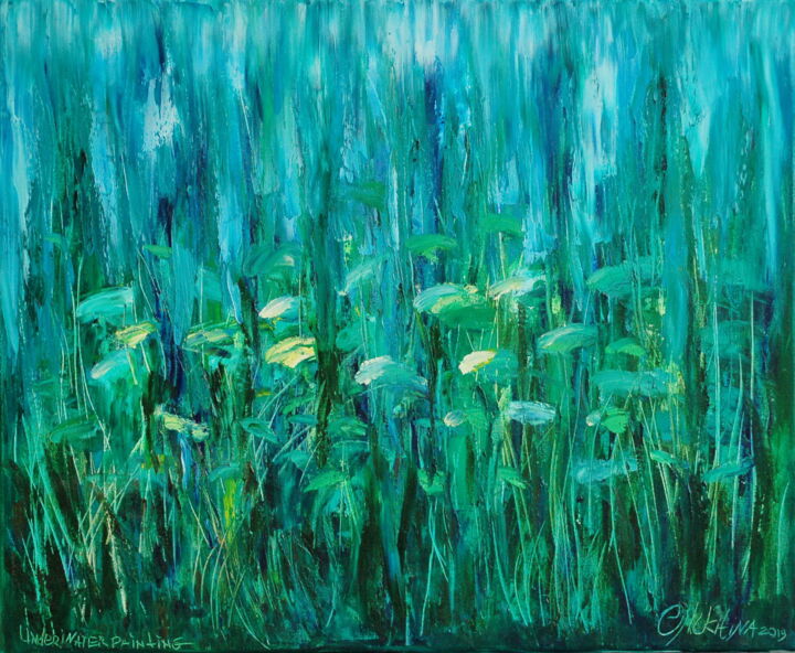 Painting titled "UNDERWATER PAINTING…" by Olga Nikitina, Original Artwork, Oil Mounted on Wood Stretcher frame