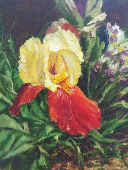 Painting titled "ирис. Iris" by Olga Farukshina, Original Artwork, Oil