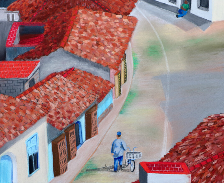 Drawing titled "Cuban rooftops" by Olga Petrova, Original Artwork, Pastel