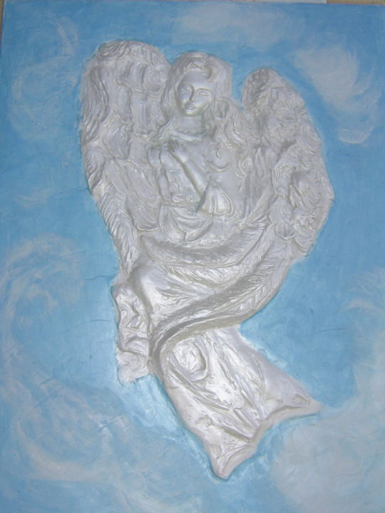 Skulptur mit dem Titel "The Bas-Relief Ange…" von Sierova Olha, Original-Kunstwerk, Beton