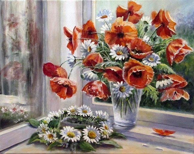 Картина под названием "Цветочная рапсодия" - Olga Vorobyeva, Подлинное произведение искусства, Масло