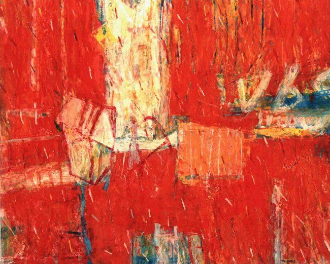 Картина под названием "Red Track to the Mo…" - Olgierd Pikiewicz, Подлинное произведение искусства, Масло