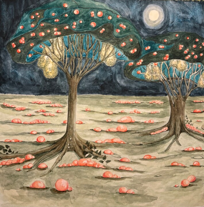 Malerei mit dem Titel "Magical forest 10" von Olha Chumak, Original-Kunstwerk, Aquarell