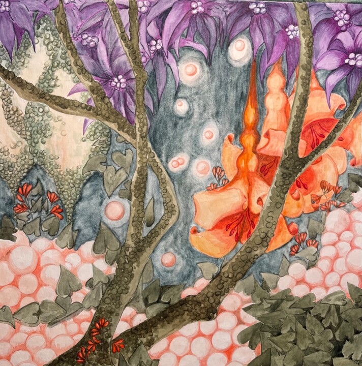 Malerei mit dem Titel "Magical forest 13" von Olha Chumak, Original-Kunstwerk, Aquarell