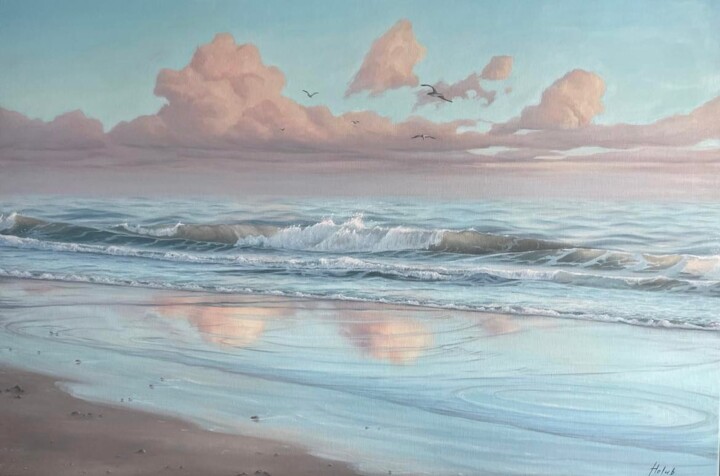 Painting titled ""Sea after the stor…" by Olha Holub, Original Artwork, Oil