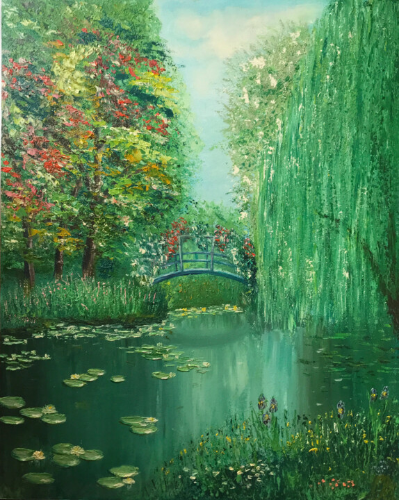 Painting titled "A POND WITH WATER L…" by Olha Karavayeva, Original Artwork, Oil