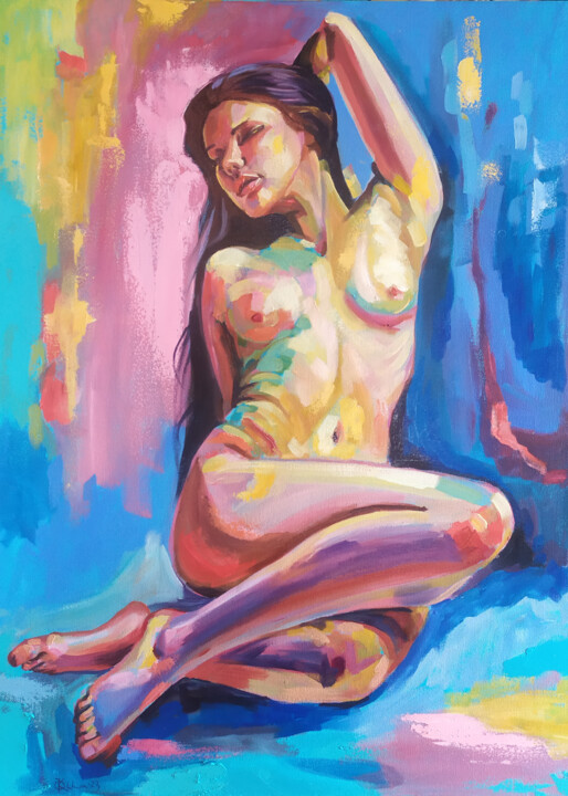 Schilderij getiteld "Nude" door Olha Komisaryk (OK), Origineel Kunstwerk, Olie