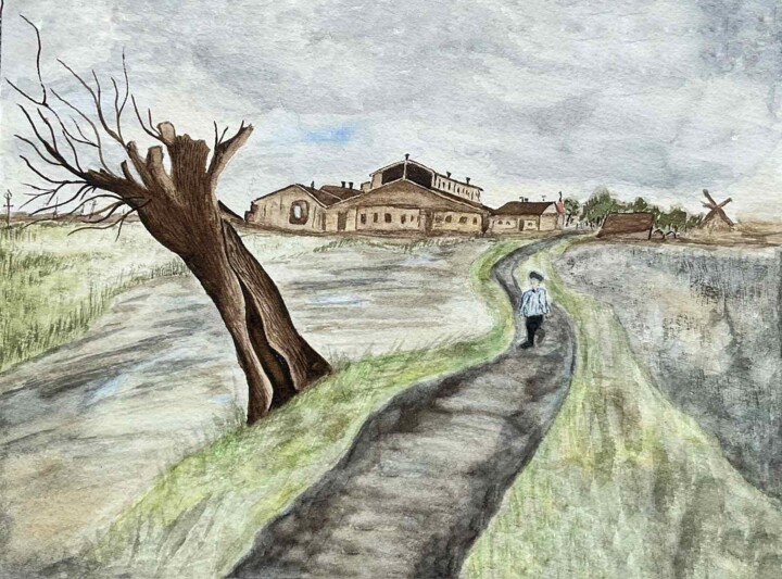 Painting titled "Van Gogh illustrati…" by Olha Mosuzenko, Original Artwork, Watercolor