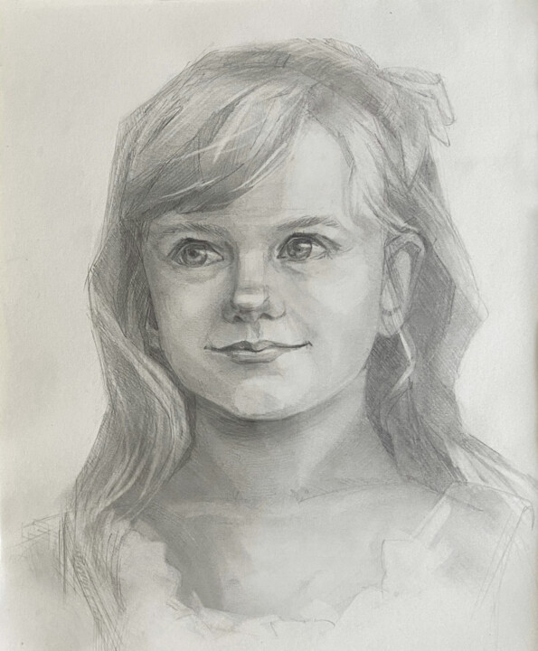 Painting titled "Portrrait of niece" by Olha Protsenko, Original Artwork, Pencil