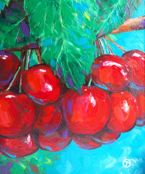 Painting titled "Cherries" by Olia Tomkova, Original Artwork, Acrylic