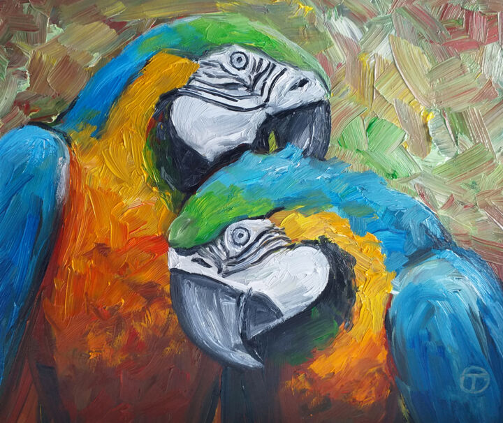 Malerei mit dem Titel "Parrots" von Olia Tomkova, Original-Kunstwerk, Öl