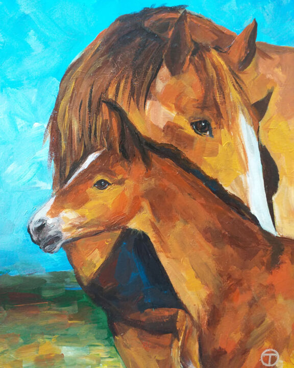 Painting titled "Horses" by Olia Tomkova, Original Artwork, Acrylic