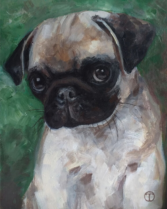 Pittura intitolato "Pug" da Olia Tomkova, Opera d'arte originale, Acrilico