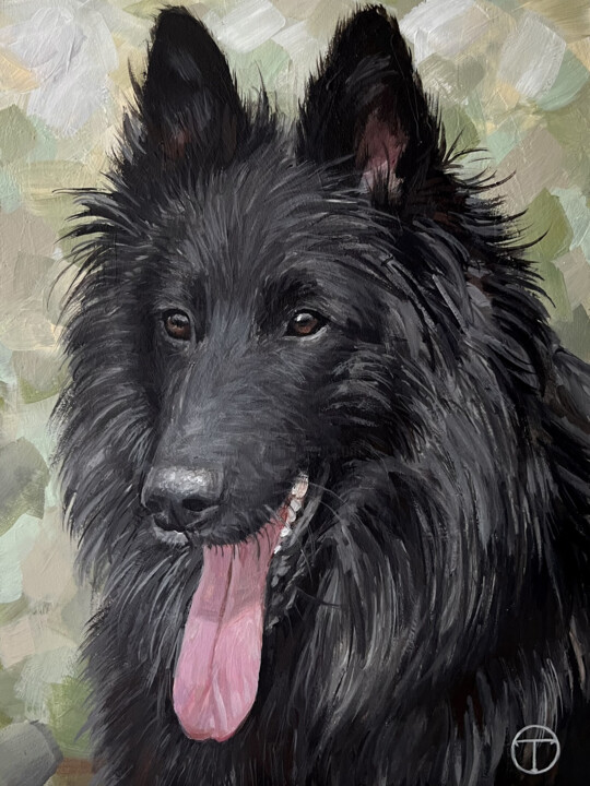 Painting titled "Belgian Shepherd" by Olia Tomkova, Original Artwork, Acrylic