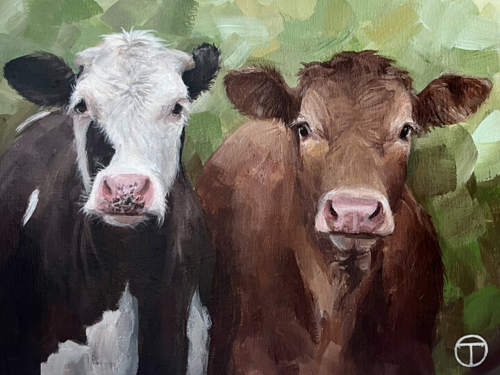 Painting titled "Cows" by Olia Tomkova, Original Artwork, Acrylic