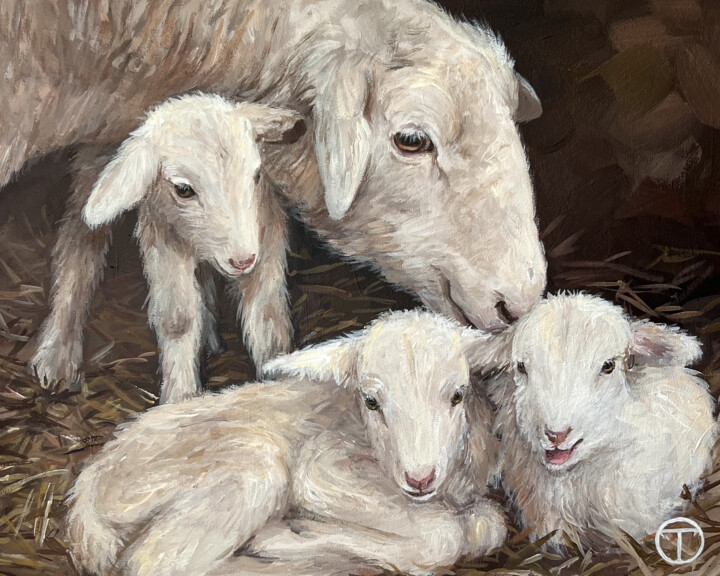 Картина под названием "Sheeps 3" - Olia Tomkova, Подлинное произведение искусства, Акрил