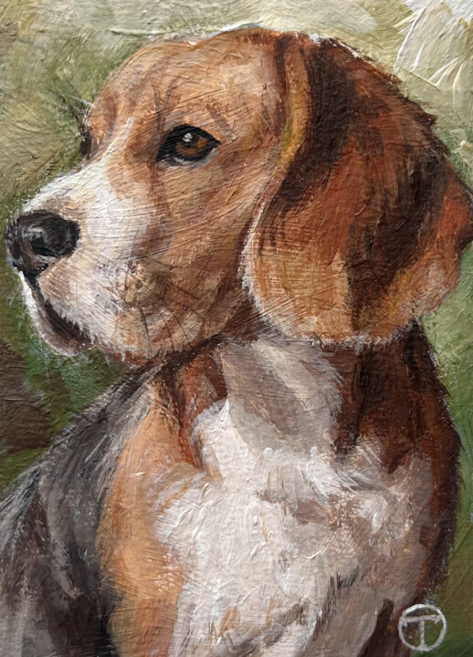 Картина под названием "Beagle 5" - Olia Tomkova, Подлинное произведение искусства, Акварель