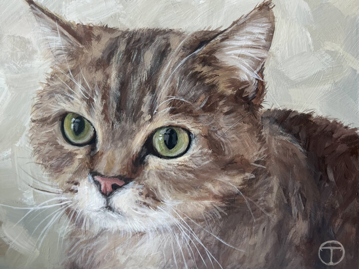 Painting titled "Cat 28" by Olia Tomkova, Original Artwork, Acrylic