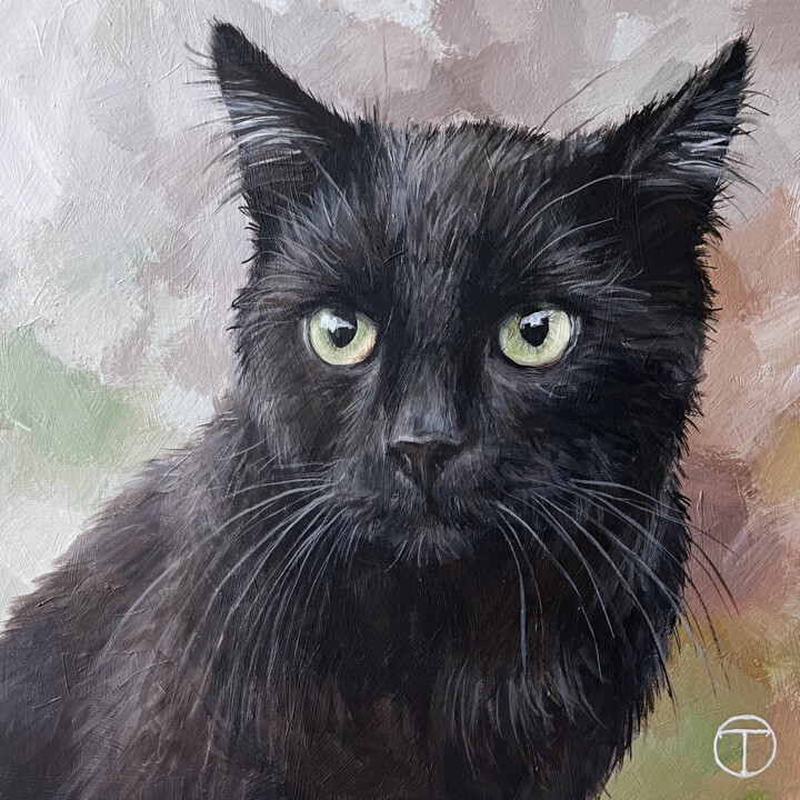Pintura titulada "Black cat #4" por Olia Tomkova, Obra de arte original, Acrílico