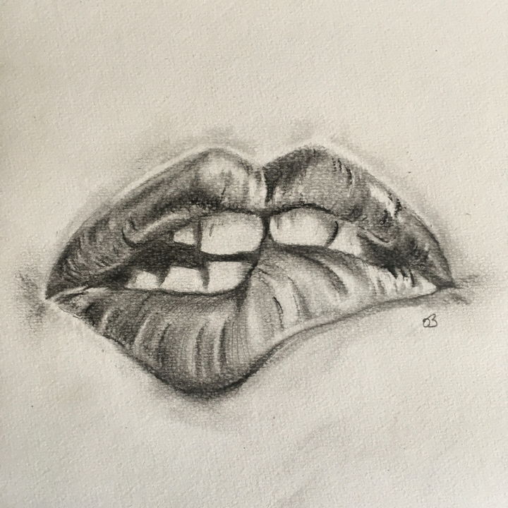 Drawing titled "Bouche" by Olibo, Original Artwork, Pencil