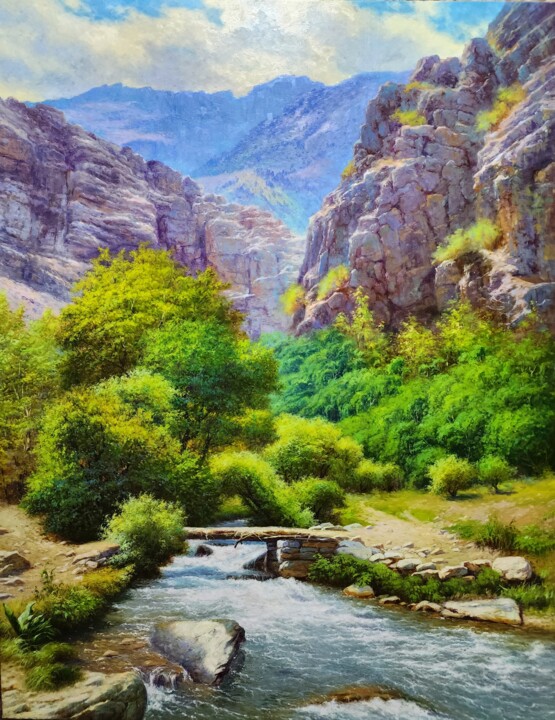 Peinture intitulée "Склоне горы" par Olim Mukhammadali, Œuvre d'art originale, Huile