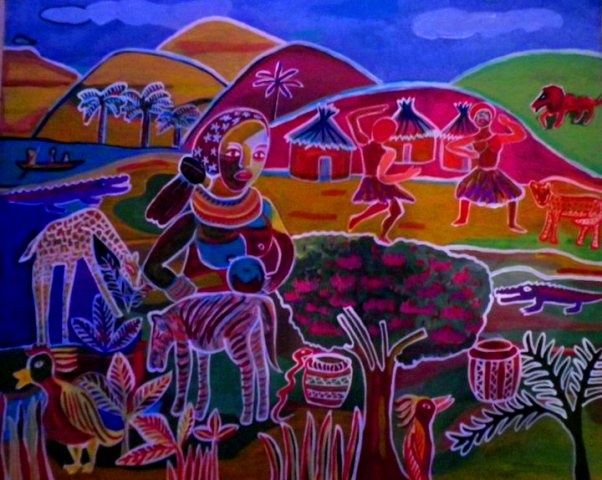 Painting titled "Aqui, o Paraíso" by Olinda Gil, Original Artwork