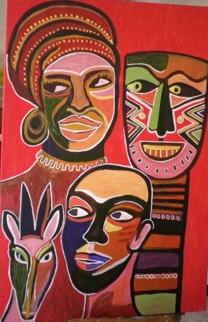 Malerei mit dem Titel "Festa na machamba" von Olinda Gil, Original-Kunstwerk