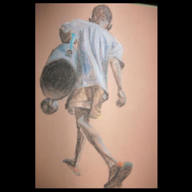 Drawing titled "Boy with watering c…" by Olayinka Taylor-Lewis, Original Artwork