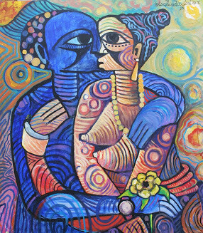 Painting titled "lovers2-acrylic-on-…" by Olisa Nwadiogbu, Original Artwork, Oil