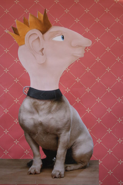 Peinture intitulée "chien roi" par Oliv, Œuvre d'art originale, Huile
