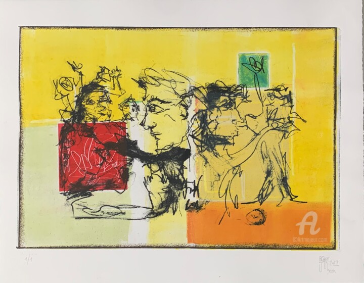 Printmaking titled "Fellows" by Oliver Staeuber, Original Artwork, Monotype