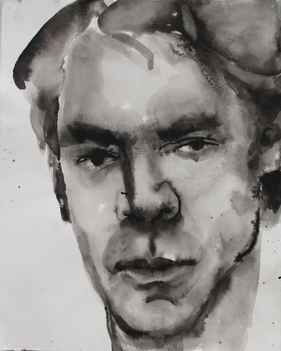 Drawing titled "Portret" by Olivera Simic, Original Art, Ink