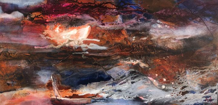 Painting titled "Electric Sky 1" by Olivia Alexander, Original Art, Acrylic Mounted on Stretcher frame