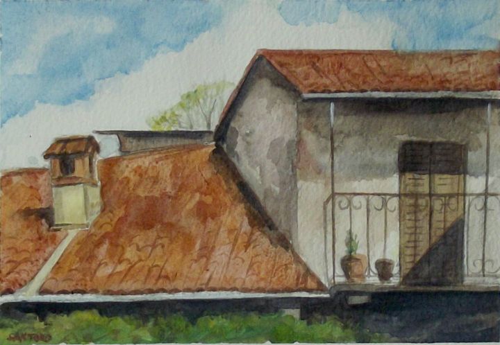 Pittura intitolato "balcony-watercolor-…" da Ollina, Opera d'arte originale, Acquarello