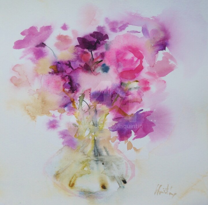 Peinture intitulée "roses bonbon" par Olivia Quintin, Œuvre d'art originale, Aquarelle