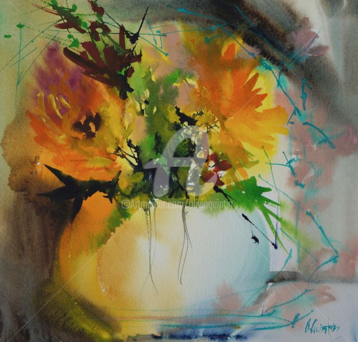 Peinture intitulée "VA4 soleil d'hiver" par Olivia Quintin, Œuvre d'art originale, Aquarelle
